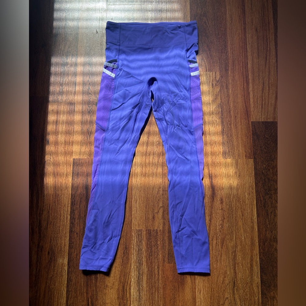 Cropped Fabletics Women's Purple Leggings with Side Stripes